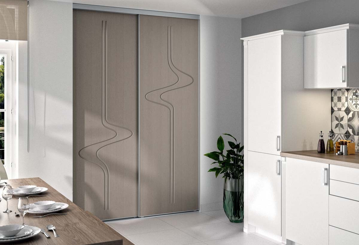 Façade de placard coulissante 2 portes Macchiato graphic argile glacé - Kazed : Confort'Mat