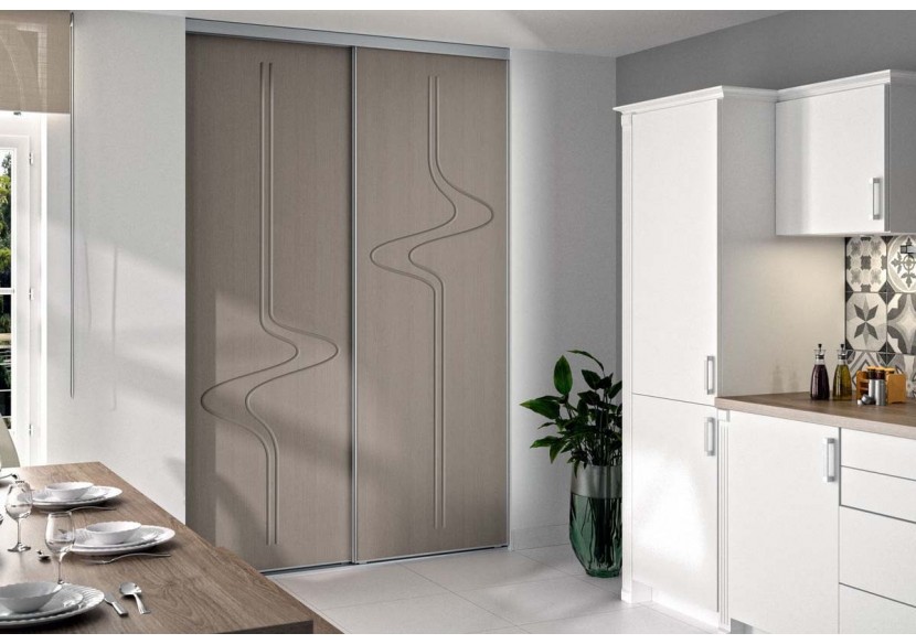Façade de placard coulissante 2 portes Macchiato graphic argile glacé - Kazed : Confort'Mat