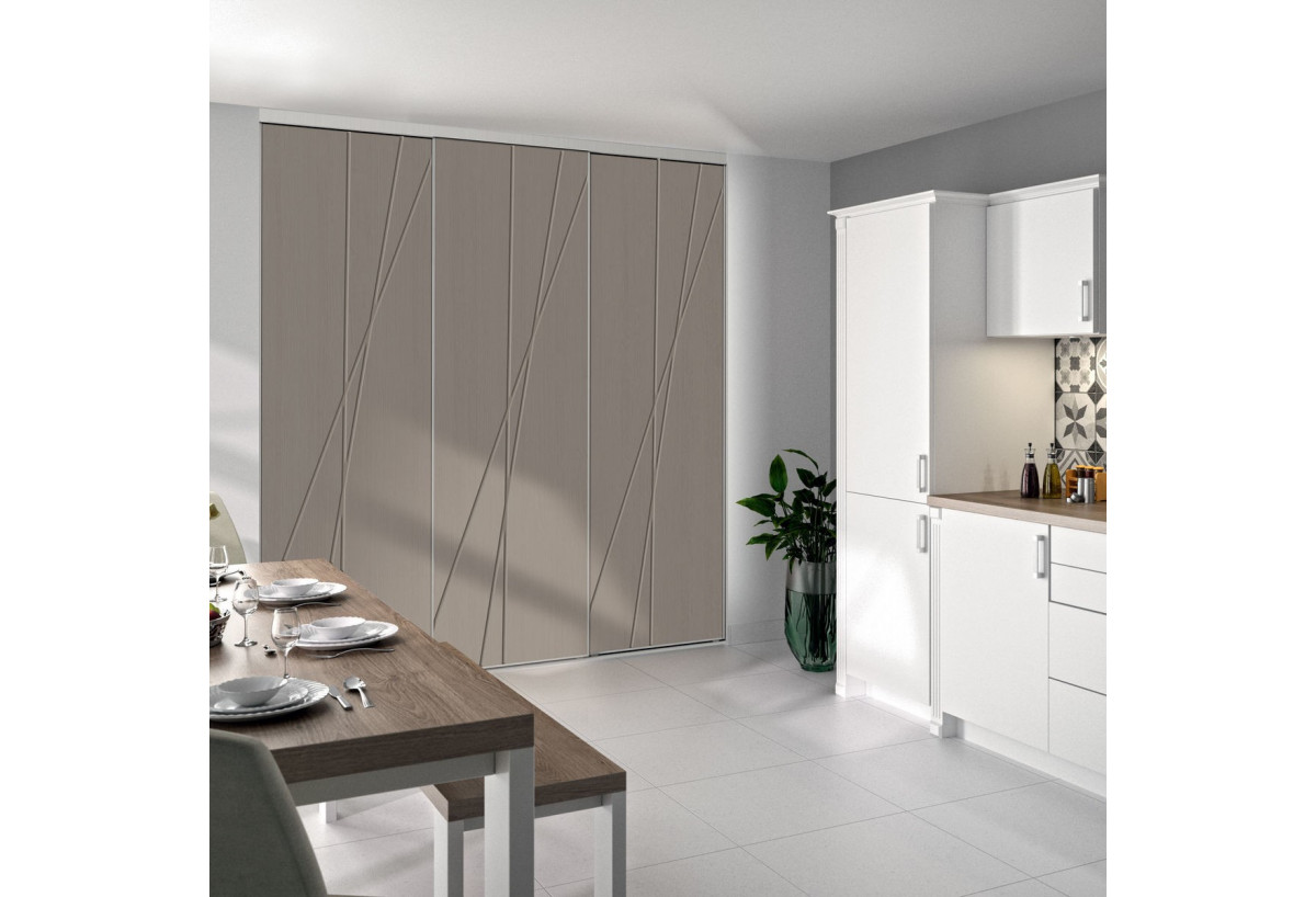 Façade de placard coulissante 3 portes Macchiato graphic argile glacé - Kazed : Confort'Mat