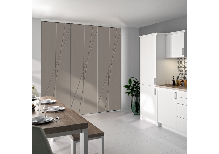 Façade de placard coulissante 3 portes Macchiato graphic argile glacé - Kazed : Confort'Mat