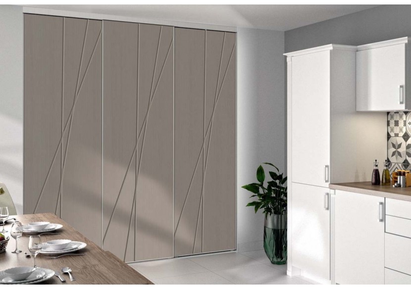 Façade de placard coulissante 3 portes Macchiato graphic argile glacé - Kazed : Confort'Mat