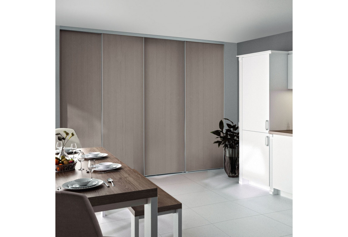Façade de placard coulissante 4 portes Macchiato graphic argile glacé - Kazed : Confort'Mat