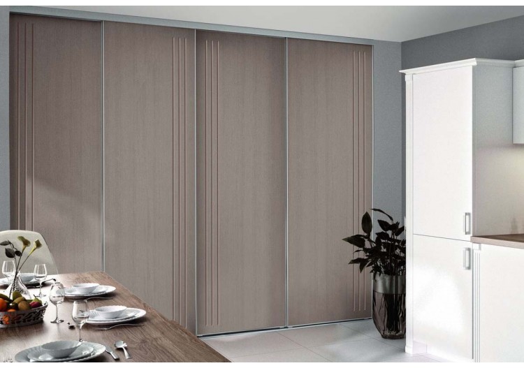 Façade de placard coulissante 4 portes Macchiato graphic argile glacé - Kazed : Confort'Mat