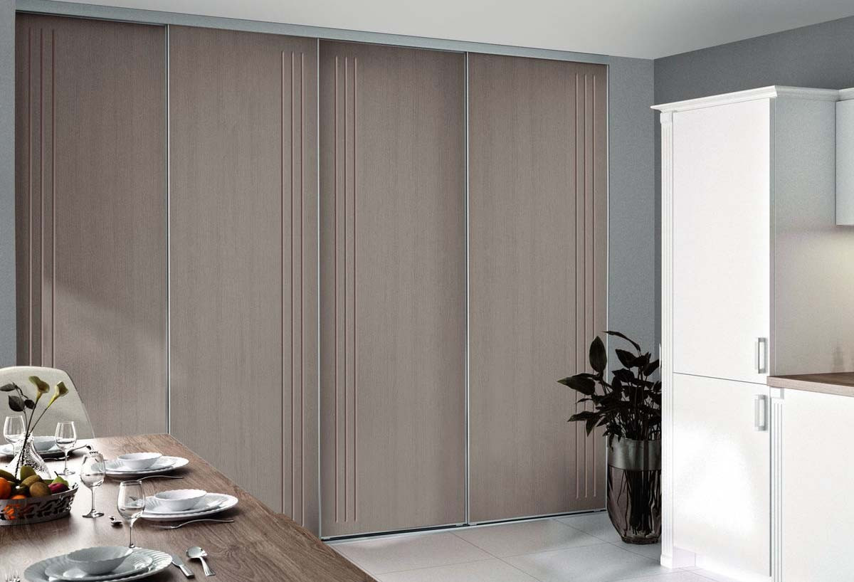 Façade de placard coulissante 4 portes Macchiato graphic argile glacé - Kazed : Confort'Mat