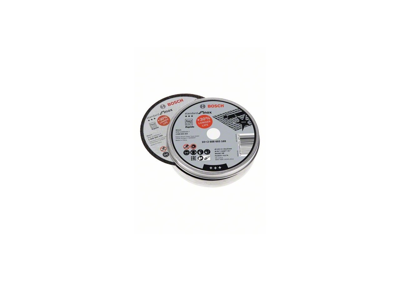1 Boîte 10 disques à tronçonner pour l'Inox Standard for moyeu plat 115x1mm - 2608603254 - Bosch
