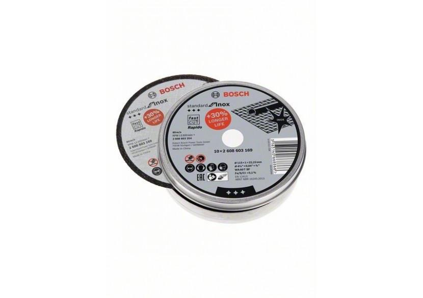 1 Boîte 10 disques à tronçonner pour l'Inox Standard for moyeu plat 115x1mm - 2608603254 - Bosch 1 Boîte 10 disques à tronçonner pour l'Inox Standard for moyeu plat 115x1mm - 2608603254 - Bosch