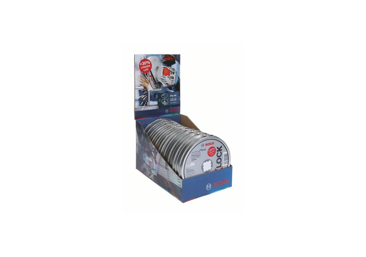 1 boîte métal de 10 disques à tronçonner X-LOCK pour l'Inox standard 115x1 - 2608619266 - Bosch
