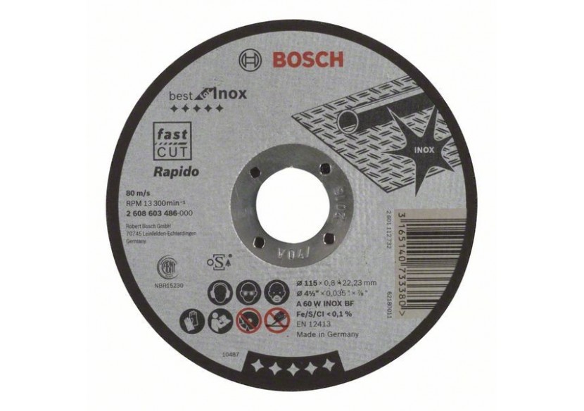 1 disque à tronçonner pour l'Inox Best for moyeu plat 115x0,8mm - 2608603486 - Bosch 1 disque à tronçonner pour l'Inox Best for moyeu plat 115x0,8mm - 2608603486 - Bosch