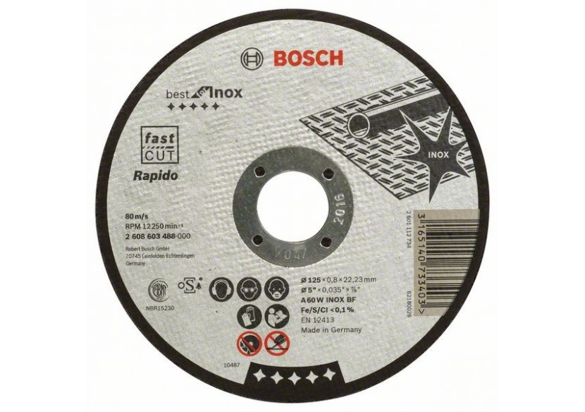 1 disque à tronçonner pour l'Inox Best for moyeu plat 125x0,8mm - 2608603488 - Bosch 1 disque à tronçonner pour l'Inox Best for moyeu plat 125x0,8mm - 2608603488 - Bosch