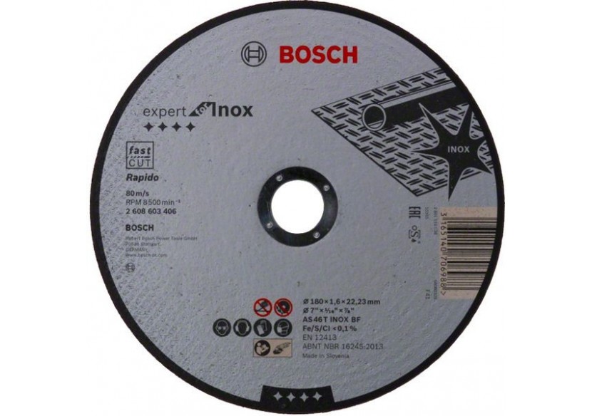 1 disque à tronçonner pour l'Inox Expert for moyeu plat 180x1,6mm - 2608603406 - Bosch 1 disque à tronçonner pour l'Inox Expert for moyeu plat 180x1,6mm - 2608603406 - Bosch