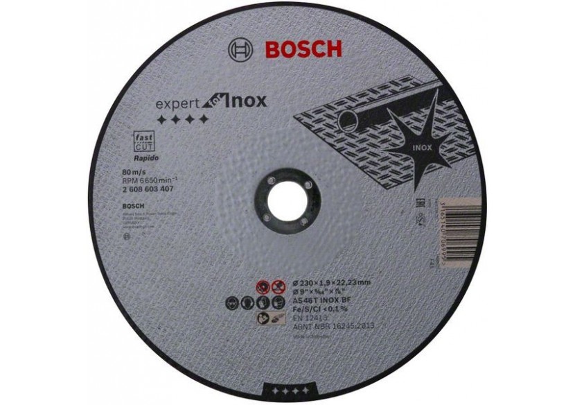 1 disque à tronçonner pour l'Inox Expert for moyeu plat 230x1,9mm - 2608603407 - Bosch 1 disque à tronçonner pour l'Inox Expert for moyeu plat 230x1,9mm - 2608603407 - Bosch
