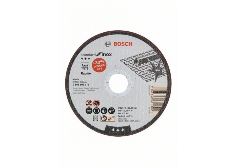 1 disque à tronçonner pour l'Inox Standard for moyeu plat 125x1mm - 2608603171 - Bosch 1 disque à tronçonner pour l'Inox Standard for moyeu plat 125x1mm - 2608603171 - Bosch