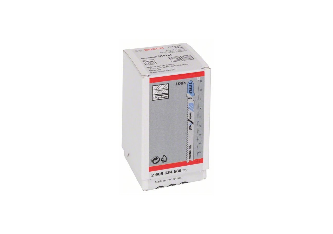 100 Lames scie sauteuse BIM Flexible Métal 92mm  Pas : 1,9-2,3mm T118BF - 2608634586 - Bosch