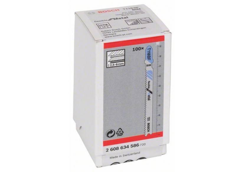 100 Lames scie sauteuse BIM Flexible Métal 92mm  Pas : 1,9-2,3mm T118BF - 2608634586 - Bosch