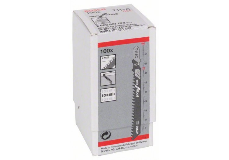 100 Lames scie sauteuse HCS Bois 100mm  Pas : 3mm T111C - 2608637878 - Bosch 2