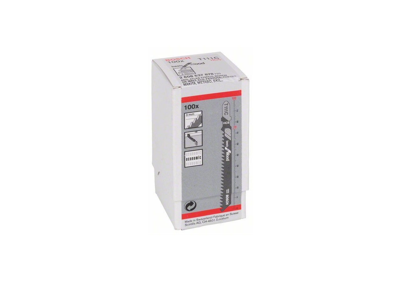 100 Lames scie sauteuse HCS Bois 100mm  Pas : 3mm T111C - 2608637878 - Bosch