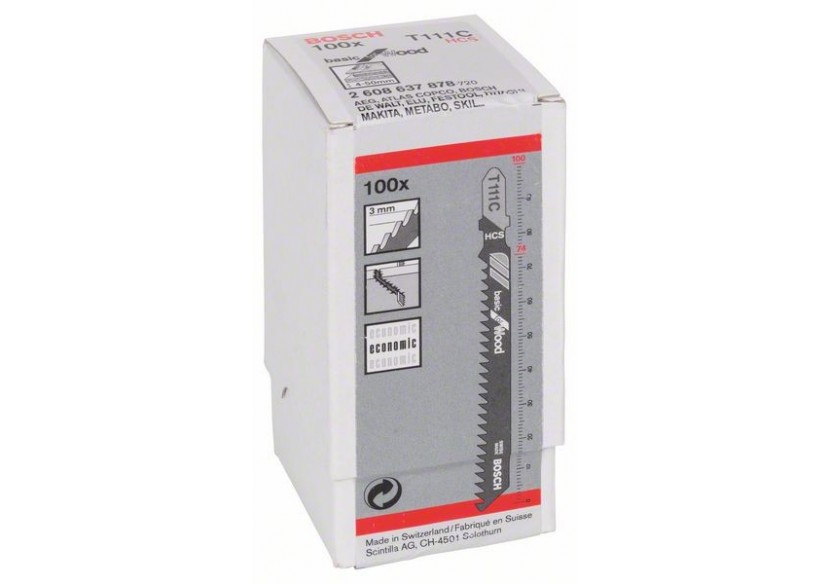 100 Lames scie sauteuse HCS Bois 100mm  Pas : 3mm T111C - 2608637878 - Bosch 100 Lames scie sauteuse HCS Bois 100mm  Pas : 3mm T111C - 2608637878 - Bosch
