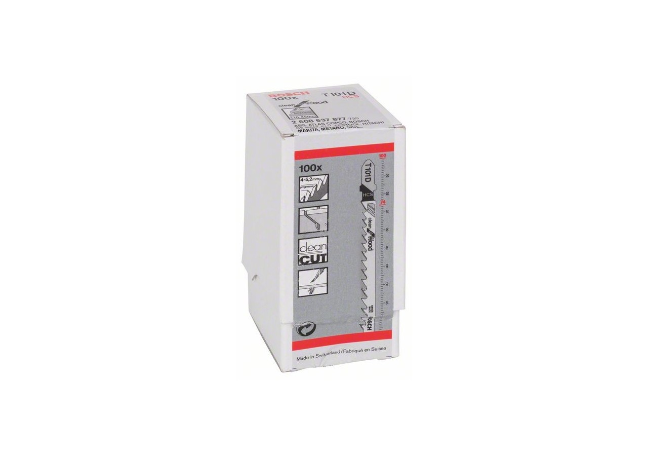 100 Lames scie sauteuse HCS Clean Bois 100mm  Pas : 4-5,2mm T101D - 2608637877 - Bosch