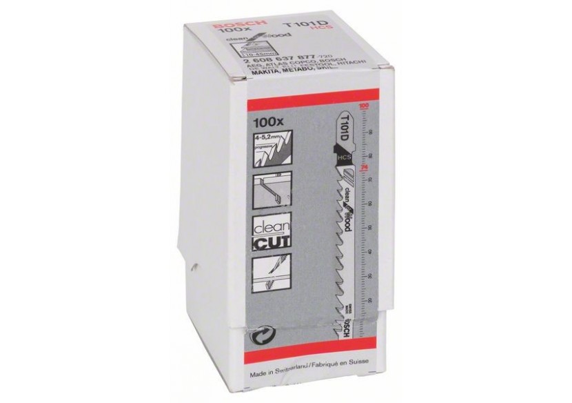 100 Lames scie sauteuse HCS Clean Bois 100mm  Pas : 4-5,2mm T101D - 2608637877 - Bosch 100 Lames scie sauteuse HCS Clean Bois 100mm  Pas : 4-5,2mm T101D - 2608637877 - Bosch