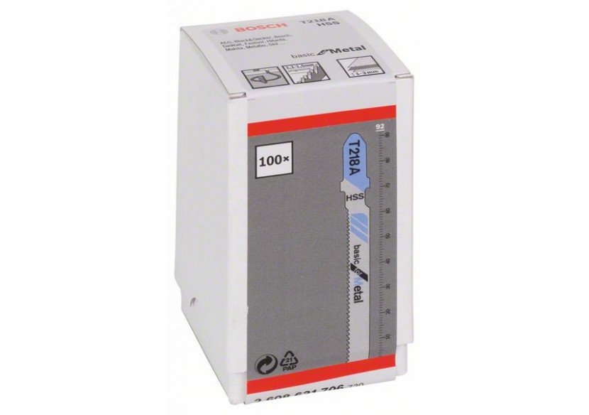 100 Lames scie sauteuse HSS Métal 92mm  Pas : 1,1-1,5mm T218A - 2608631706 - Bosch 100 Lames scie sauteuse HSS Métal 92mm  Pas : 1,1-1,5mm T218A - 2608631706 - Bosch