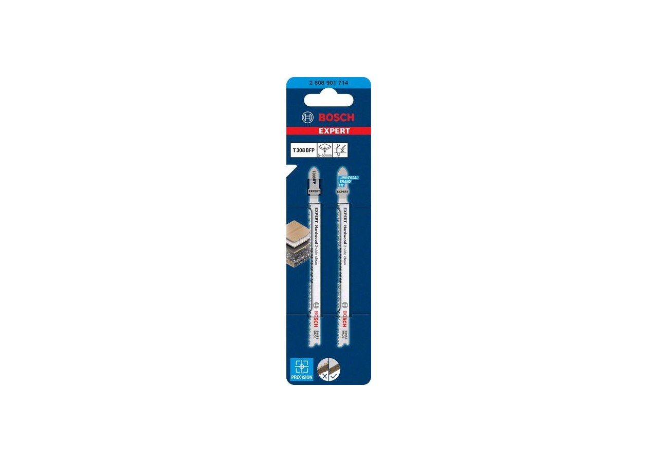 2 Lames scie sauteuse EXPERT BIM Sans éclat Bois dur 117mm T308BFP - 2608901714 - Bosch