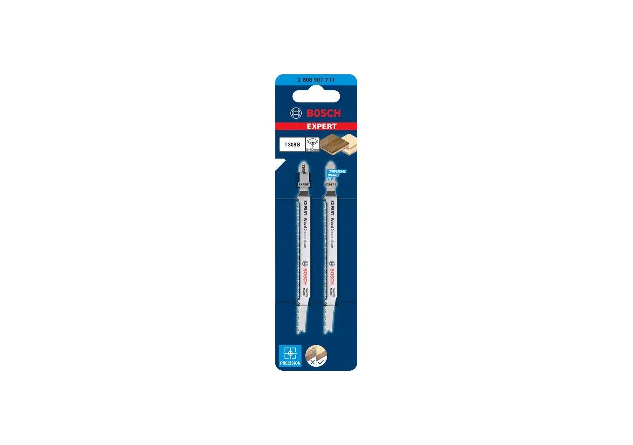 2 Lames scie sauteuse EXPERT HCS Sans éclat Bois 117mm T308B - 2608901711 - Bosch
