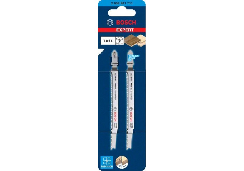 2 Lames scie sauteuse EXPERT HCS Sans éclat Bois 117mm T308B - 2608901711 - Bosch 2 Lames scie sauteuse EXPERT HCS Sans éclat Bois 117mm T308B - 2608901711 - Bosch