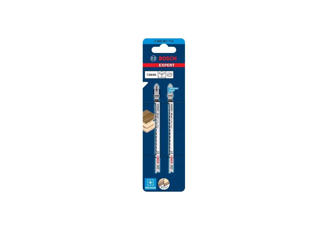 2 Lames scie sauteuse EXPERT HCS Sans éclat Bois 117mm T308BO - 2608901712 - Bosch