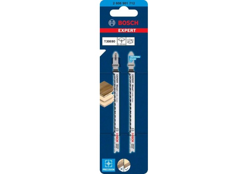 2 Lames scie sauteuse EXPERT HCS Sans éclat Bois 117mm T308BO - 2608901712 - Bosch 2 Lames scie sauteuse EXPERT HCS Sans éclat Bois 117mm T308BO - 2608901712 - Bosch