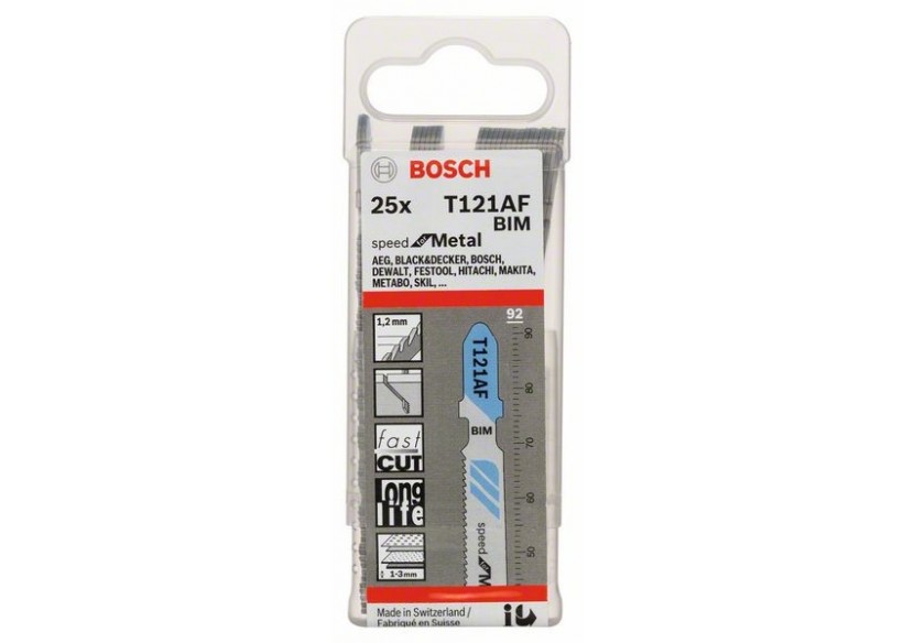 25 Lames scie sauteuse BIM Speed Métal 92mm  Pas : 1,2mm T121AF - 2608636700 - Bosch 25 Lames scie sauteuse BIM Speed Métal 92mm  Pas : 1,2mm T121AF - 2608636700 - Bosch