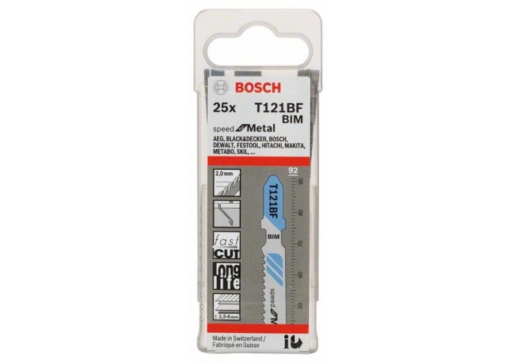 25 Lames scie sauteuse BIM Speed Métal 92mm  Pas : 2mm T121BF - 2608636703 - Bosch