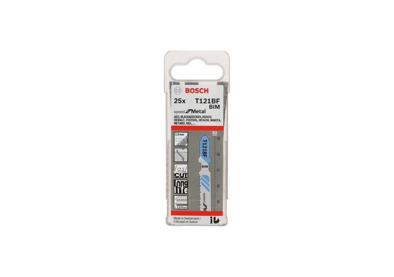 25 Lames scie sauteuse BIM Speed Métal 92mm  Pas : 2mm T121BF - 2608636703 - Bosch