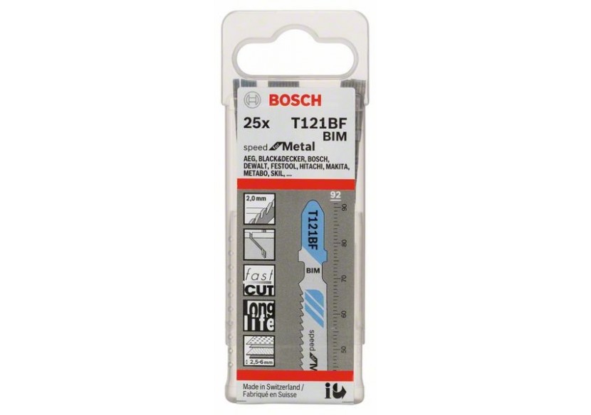 25 Lames scie sauteuse BIM Speed Métal 92mm  Pas : 2mm T121BF - 2608636703 - Bosch 25 Lames scie sauteuse BIM Speed Métal 92mm  Pas : 2mm T121BF - 2608636703 - Bosch