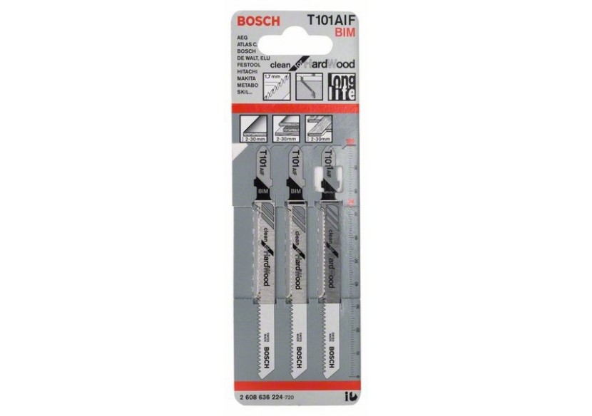 3 Lames scie sauteuse BIM Clean Bois dur 100mm  Pas : 1,7mm T101AIF - 2608636224 - Bosch 3 Lames scie sauteuse BIM Clean Bois dur 100mm  Pas : 1,7mm T101AIF - 2608636224 - Bosch