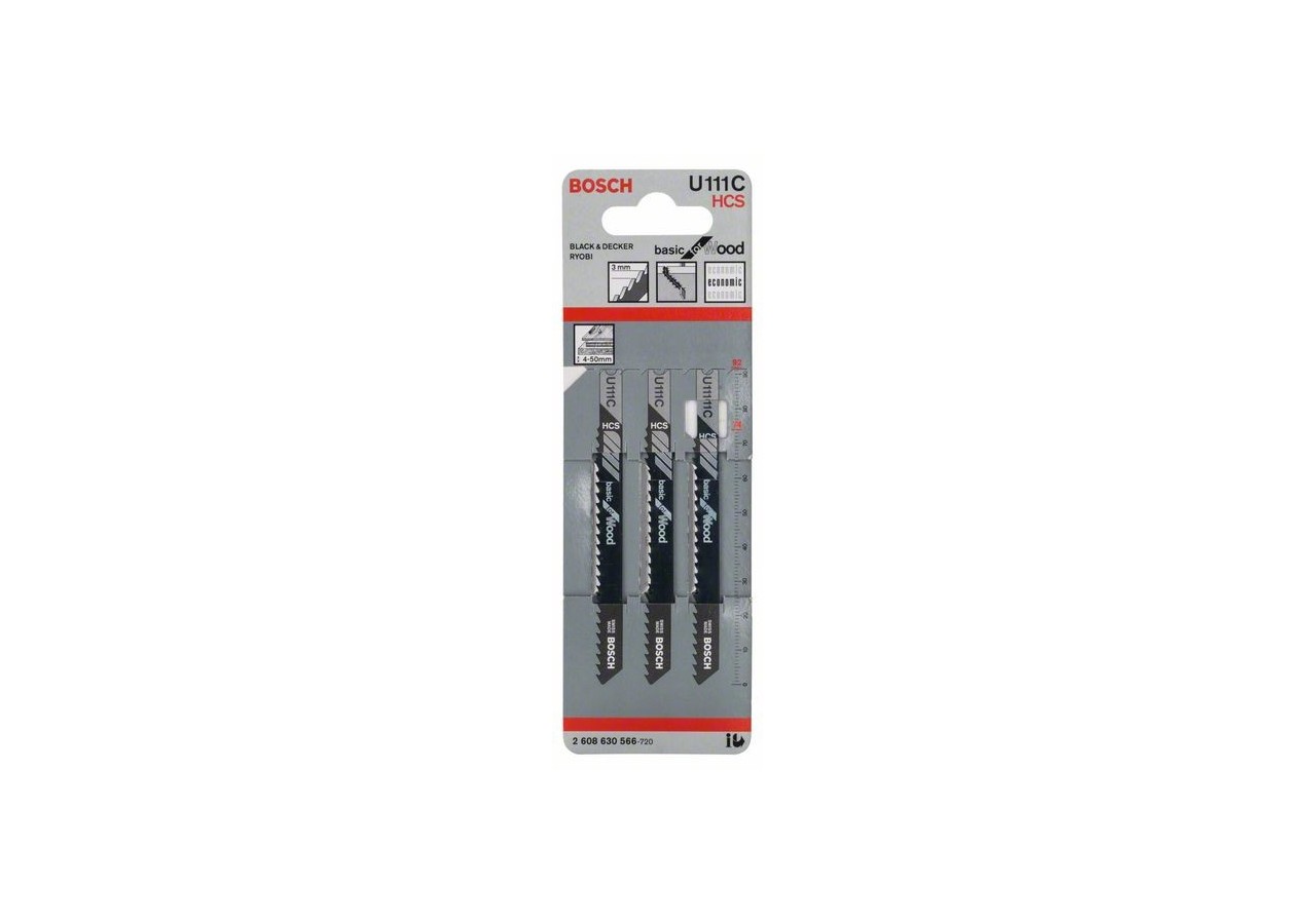 3 Lames scie sauteuse HCS Bois 92mm  Pas : 3mm U111C - 2608630566 - Bosch