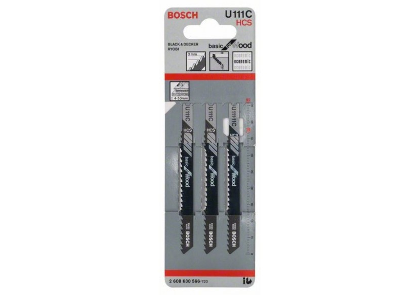 3 Lames scie sauteuse HCS Bois 92mm  Pas : 3mm U111C - 2608630566 - Bosch