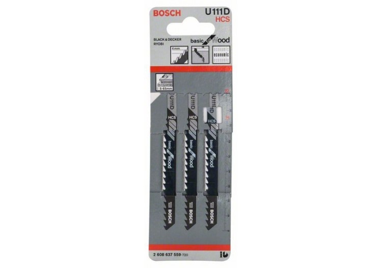 3 Lames scie sauteuse HCS Bois 92mm  Pas : 4mm U111D - 2608637559 - Bosch
