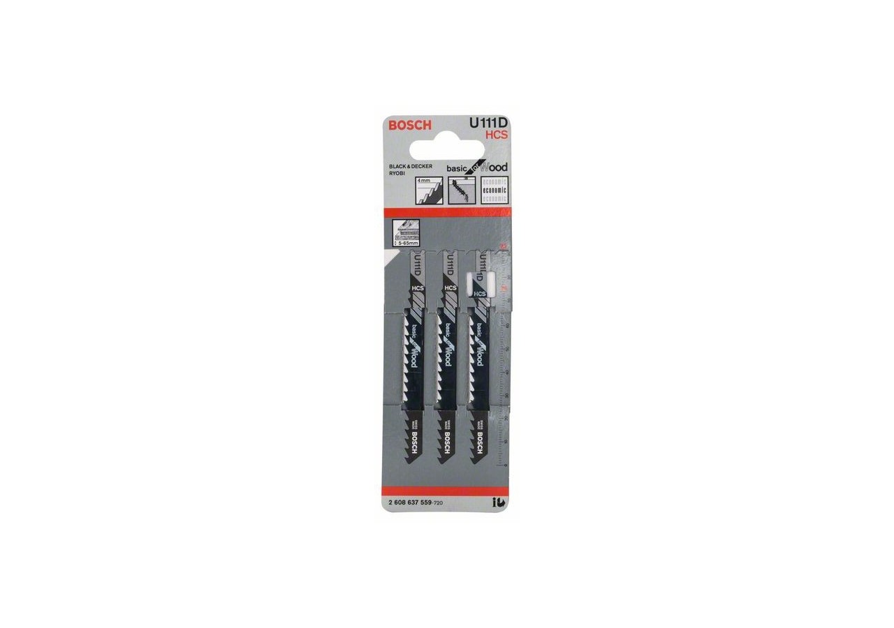 3 Lames scie sauteuse HCS Bois 92mm  Pas : 4mm U111D - 2608637559 - Bosch