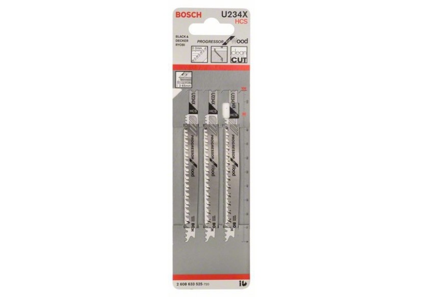 3 Lames scie sauteuse HCS Progressor Bois 108mm  Pas : 2-3mm U234X - 2608633525 - Bosch 3 Lames scie sauteuse HCS Progressor Bois 108mm  Pas : 2-3mm U234X - 2608633525 - Bosch