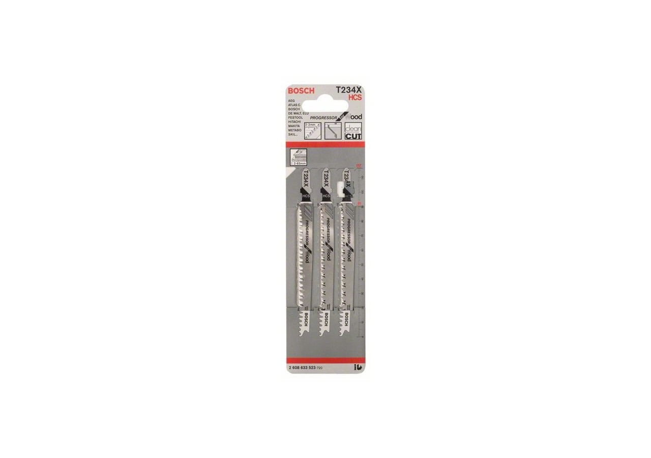 3 Lames scie sauteuse HCS Progressor Bois 117mm  Pas : 2-3mm T234X - 2608633523 - Bosch