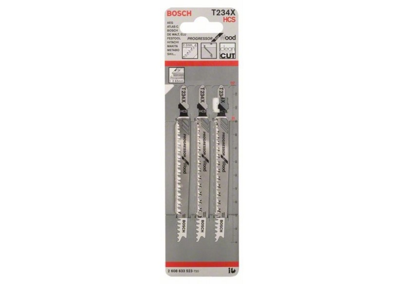 3 Lames scie sauteuse HCS Progressor Bois 117mm  Pas : 2-3mm T234X - 2608633523 - Bosch 3 Lames scie sauteuse HCS Progressor Bois 117mm  Pas : 2-3mm T234X - 2608633523 - Bosch