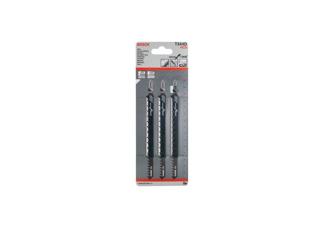 3 Lames scie sauteuse HCS Speed Bois 152mm  Pas : 4mm T344D - 2608637944 - Bosch