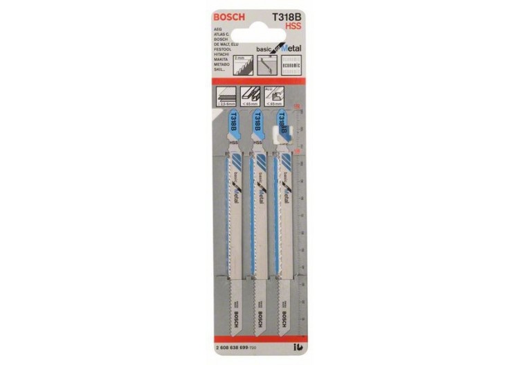 3 Lames scie sauteuse HSS Métal 132mm  Pas : 2mm T318B - 2608638699 - Bosch