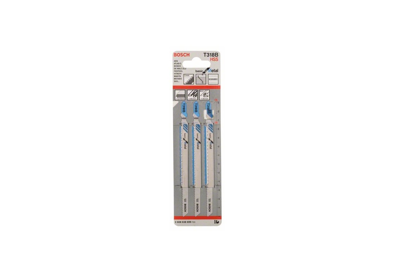 3 Lames scie sauteuse HSS Métal 132mm  Pas : 2mm T318B - 2608638699 - Bosch