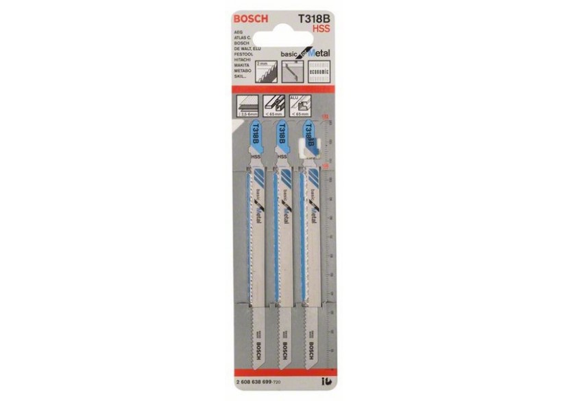 3 Lames scie sauteuse HSS Métal 132mm  Pas : 2mm T318B - 2608638699 - Bosch 3 Lames scie sauteuse HSS Métal 132mm  Pas : 2mm T318B - 2608638699 - Bosch