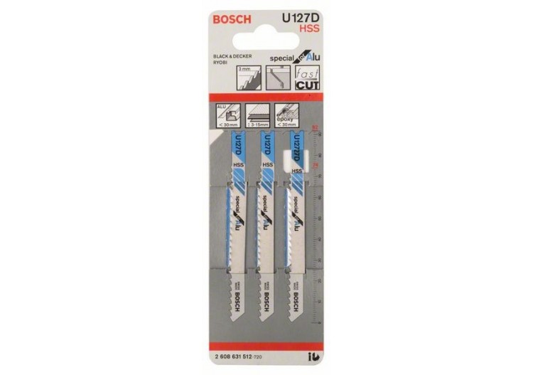 3 Lames scie sauteuse HSS Spécial Aluminium 92mm  Pas : 3mm U127D - 2608631512 - Bosch