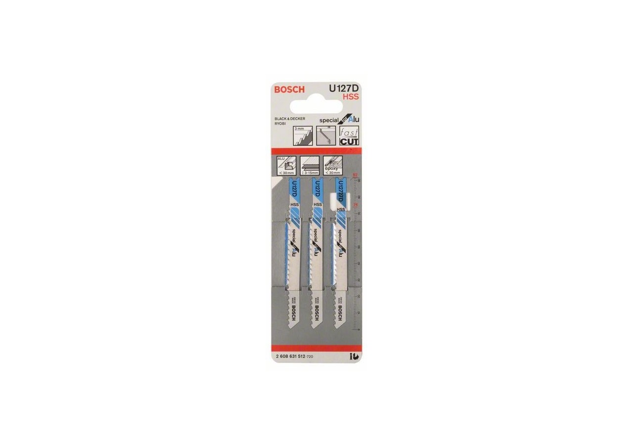 3 Lames scie sauteuse HSS Spécial Aluminium 92mm  Pas : 3mm U127D - 2608631512 - Bosch