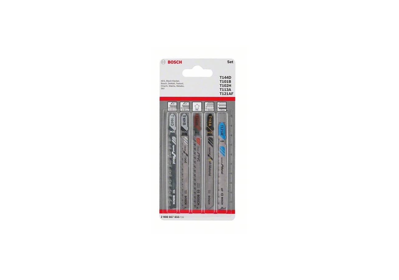 5 Lames de scie sauteuse Bois, PVC, Métal  T144DT101BT102HT113AT121AF - 2608667856 - Bosch