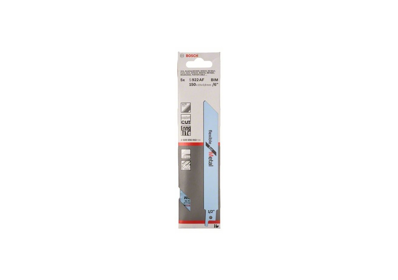 5 Lames scie sabre BIM Flexible Métal 150mm S922AF - 2608656013 - Bosch