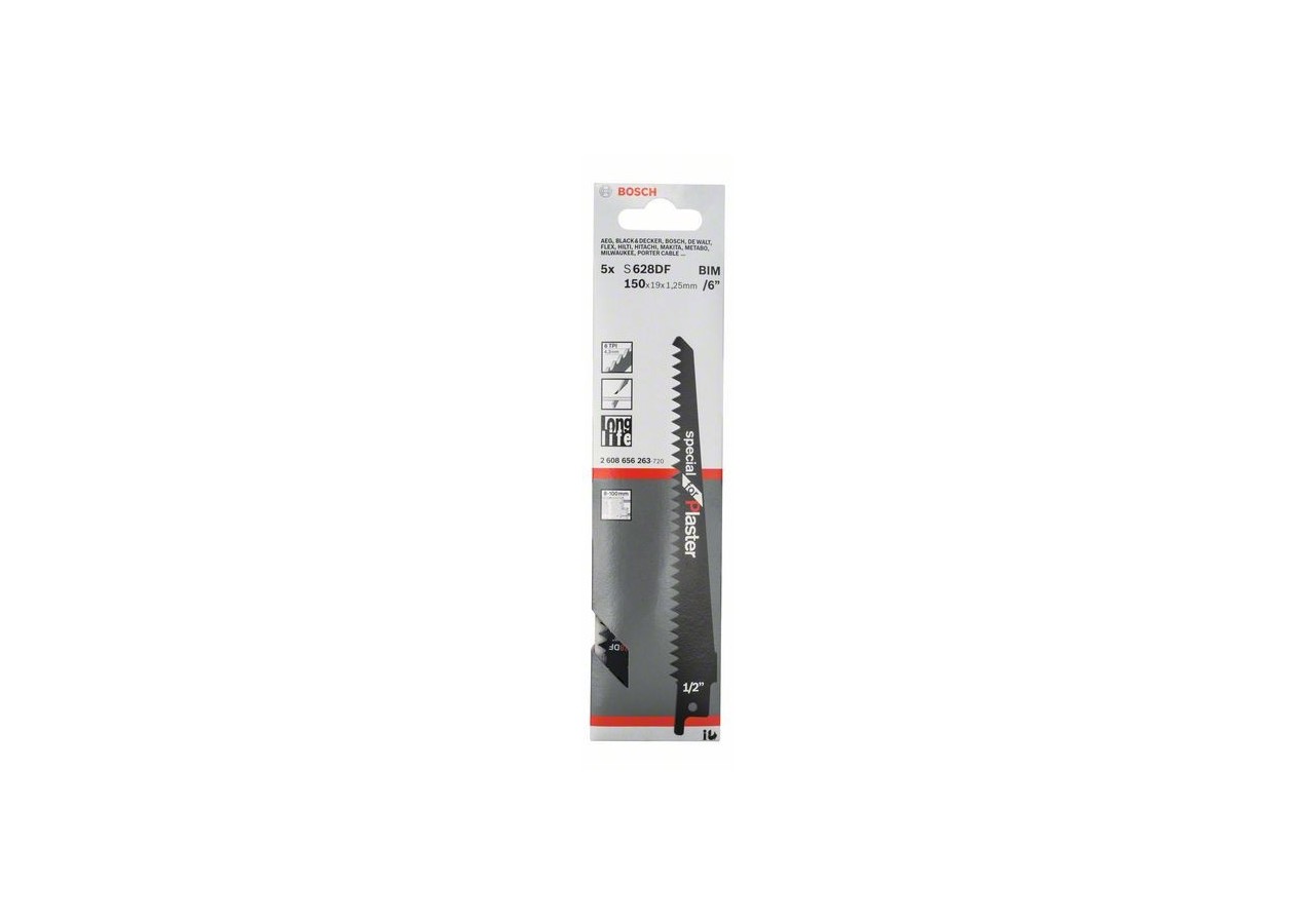 5 Lames scie sabre BIM Plâtre 150mm S628DF - 2608656263 - Bosch